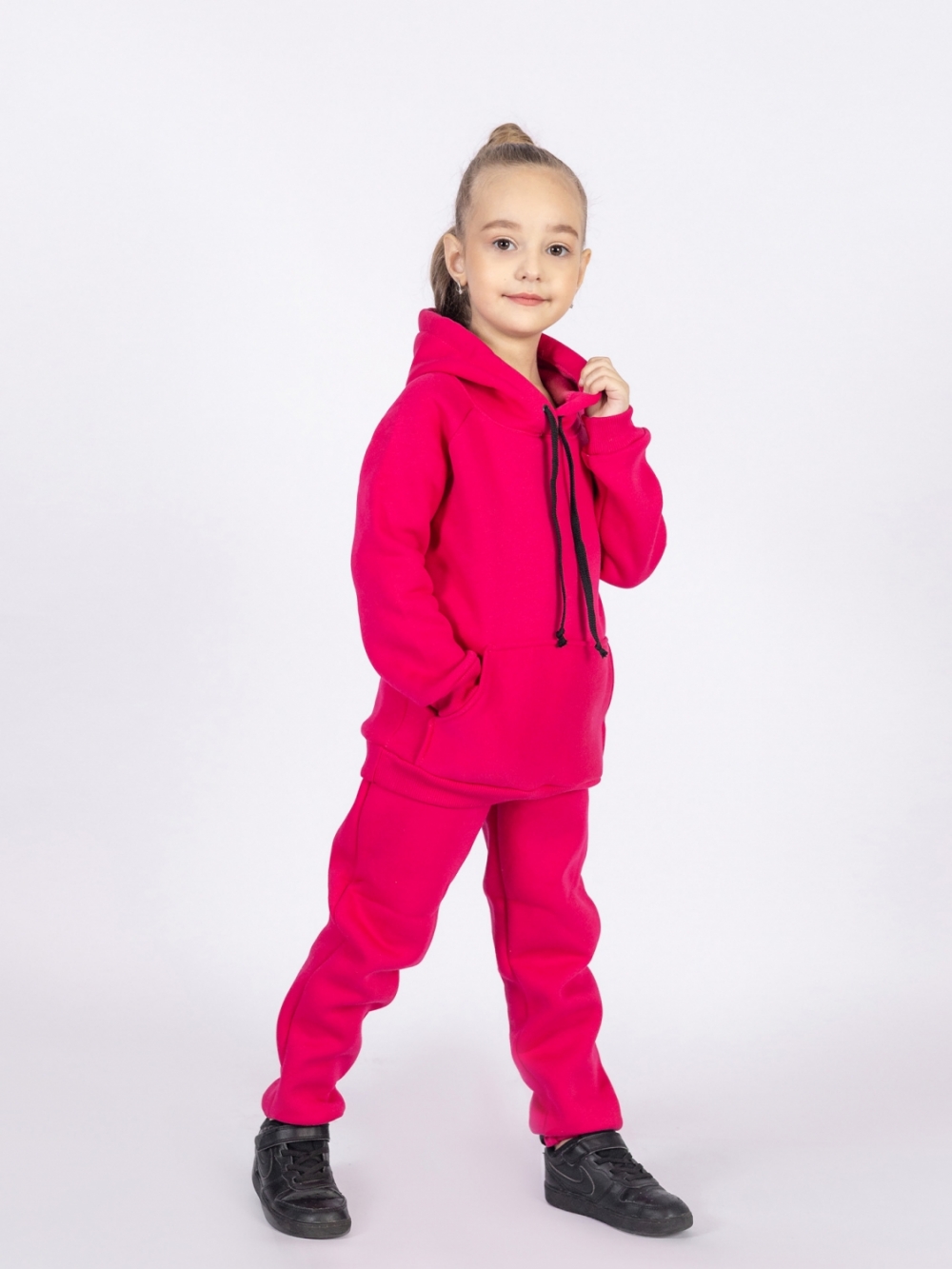 296-Ф. Свитшот с капюшоном + Штаны, хлопок 65%, 35% ПЭ, 3-х нитка (начес) фуксия 146,152,158