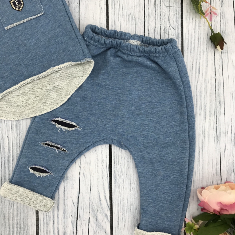 239. Костюм ясельный, хлопок 65%, 35% ПЭ, 3-х нитка футер без начеса, джинса 74,80,86