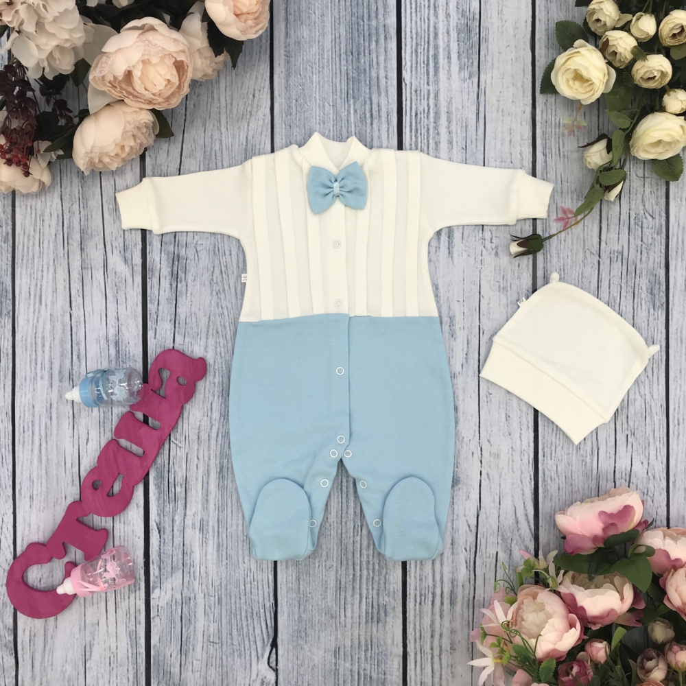 273-Г. Комбинезон с шапкой, хлопок 100% интерлок, голубой 56,62