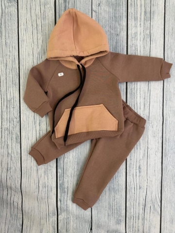 Купить оптом 296-РАЗ. Худи +Брюки детские, хлопок 65%, 35%  ПЭ, 3-х нитка (начес) разноцветный 80,86,92 в Екатеринбурге