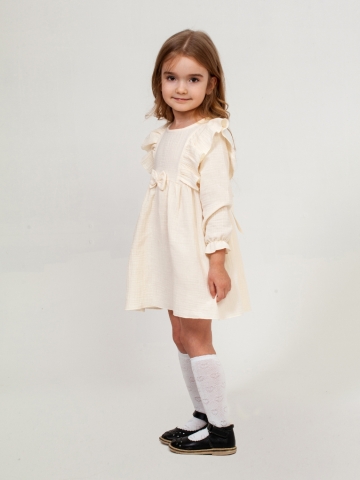 Купить 321-СЛ. Платье из муслина детское, хлопок 100% сливочный, р. 74,80,86,92 в Екатеринбурге