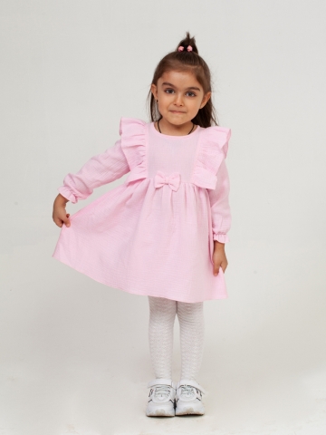 Купить 321-Р. Платье из муслина детское, хлопок 100% розовый, р. 74,80,86,92 в Екатеринбурге