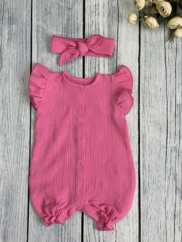 Купить оптом 341-Ф. Песочник с повязкой для девочки из муслина, хлопок 100%, р 62,68,74,80 фуксия в Екатеринбурге